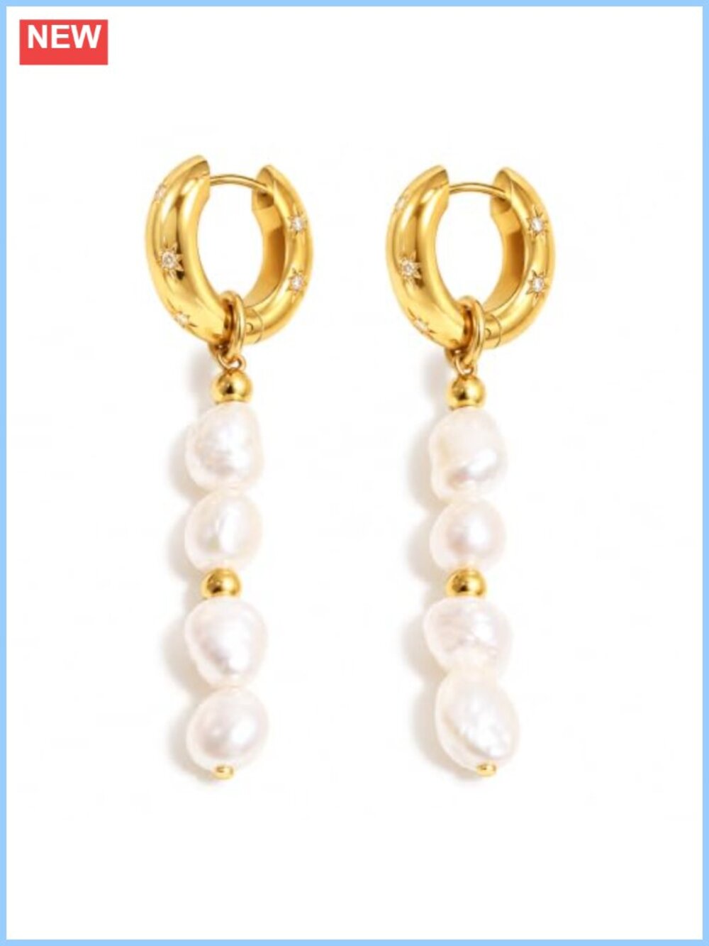 18K Gold-Plated Pearl Drop Hoop Earrings Stainless Steel